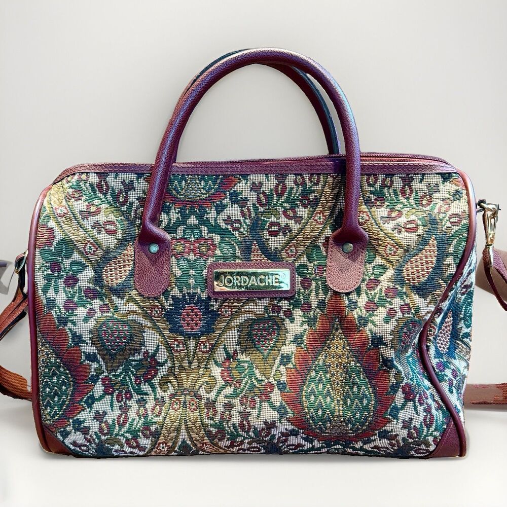 Vintage Jordache Tapestry Floral Travel Bag Carry On Weekender Shoulder Strap